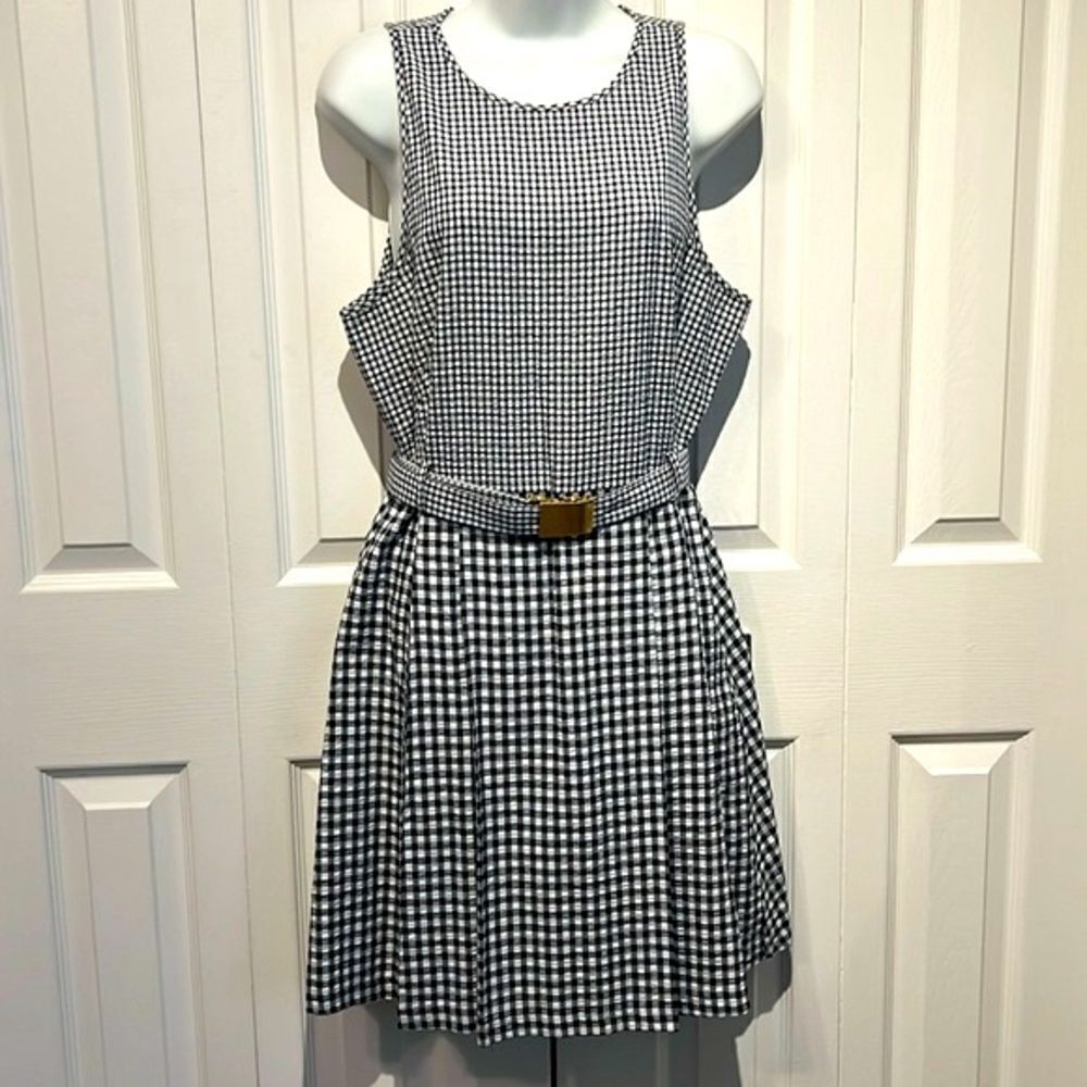 Michael Michael Kors Black/White checked‎ Sleeveless Fit and Flare Dress Size 12